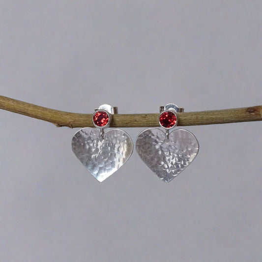 sterling silver garnet heart earrings