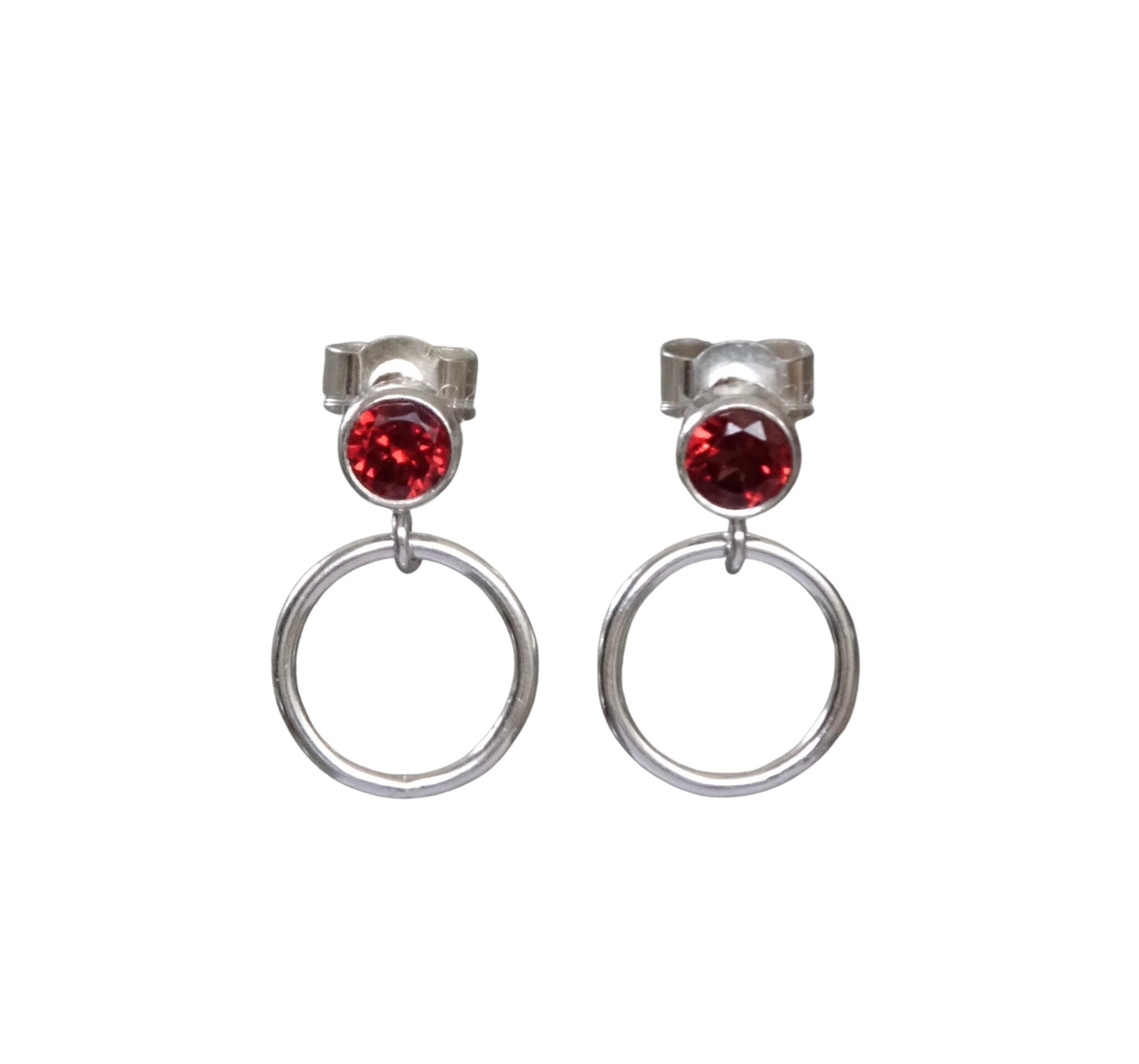 sterling silver garnet and circle stud earrings