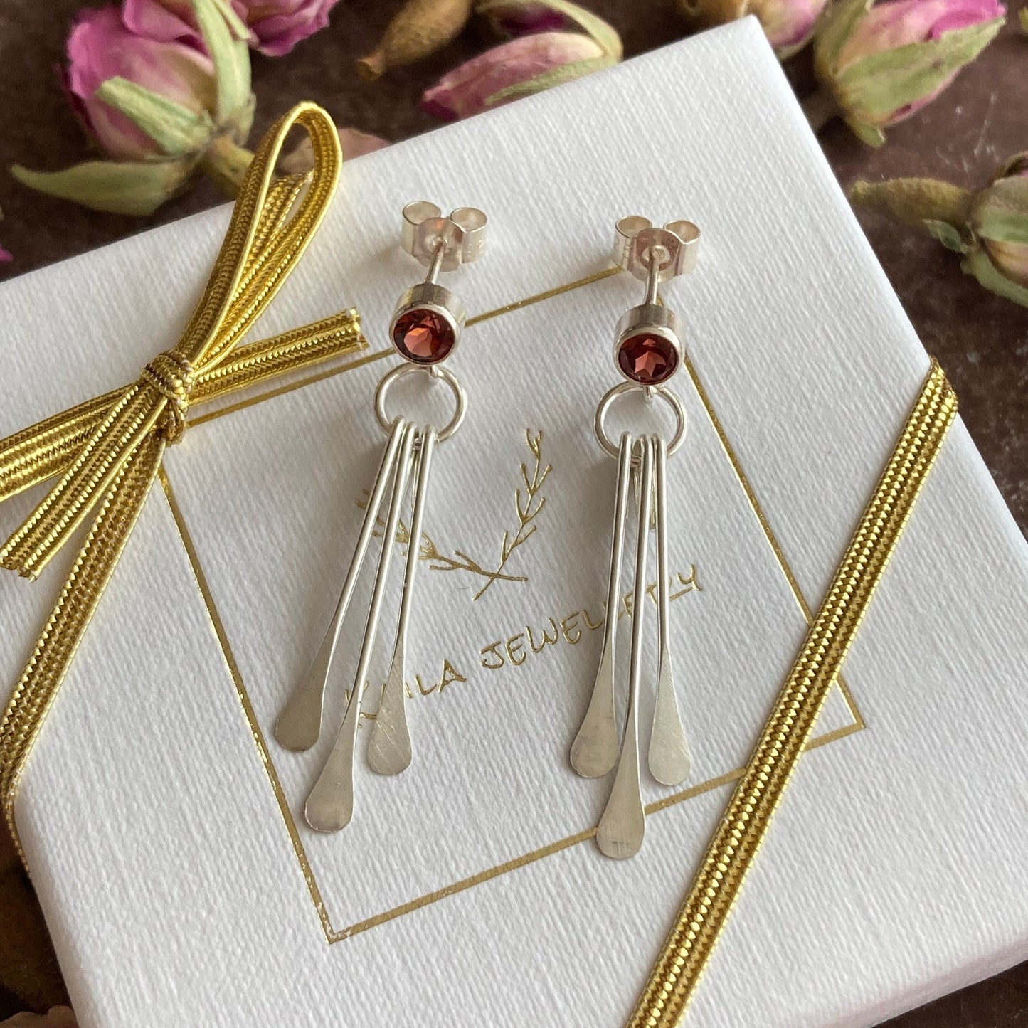 garnet sterling silver earrings
