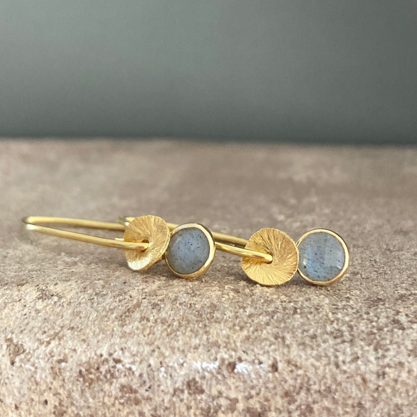 Labradorite 24k gold vermeil dangle earrings. November birthstone earrings.
