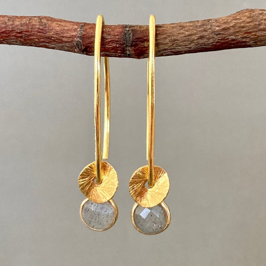 Labradorite 24k gold vermeil dangle earrings. November birthstone earrings.