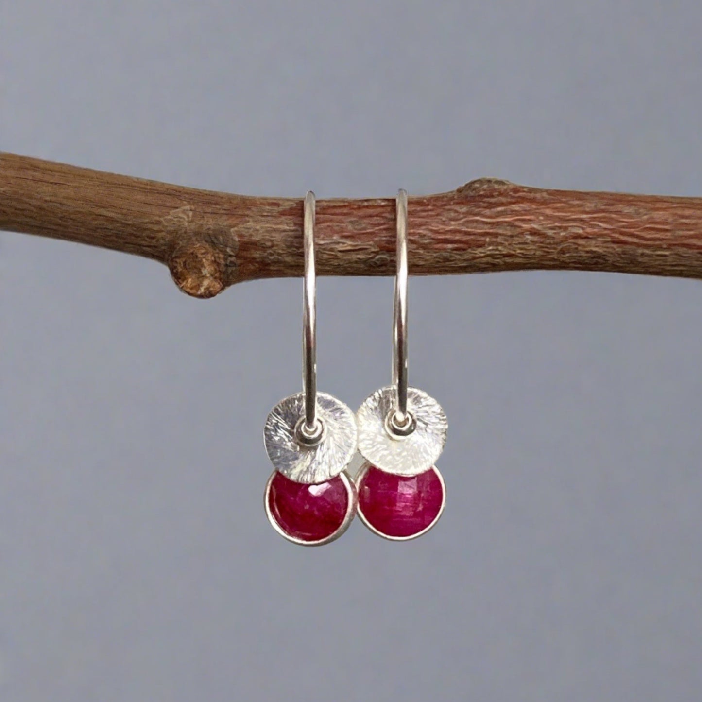 sterling silver ruby hoop earrings