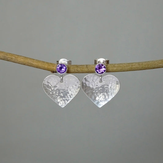 sterling silver heart earrings with a dangling heart