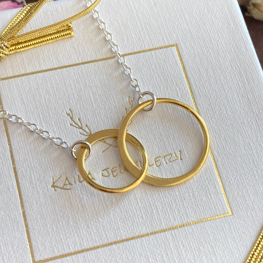 sterling silver and 24k gold vermeil interlocking two circles necklace
