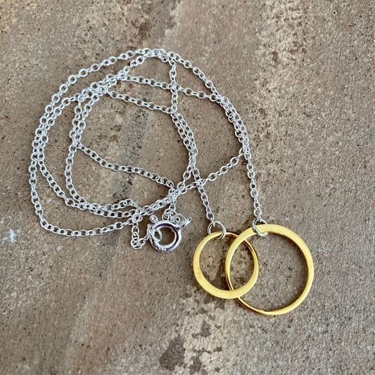 Gold vermeil and sterling silver interlocking circles necklace.