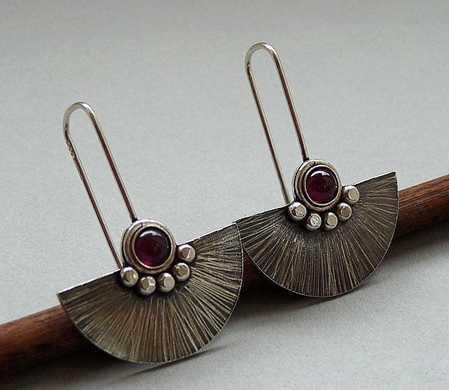 Garnet Fan Sterling Silver Earrings