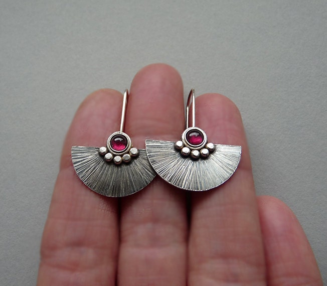 Garnet Fan Sterling Silver Earrings