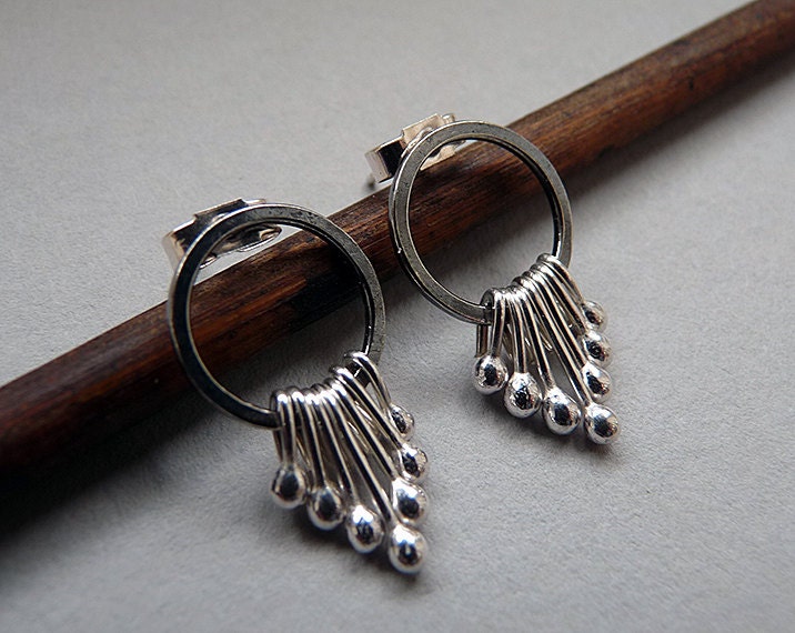 Sterling silver oxidised circle dangle studs.