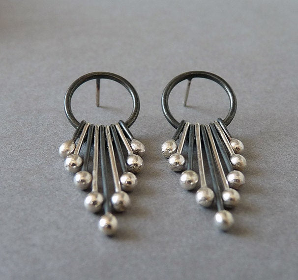 Handmade long sterling silver stud earrings.