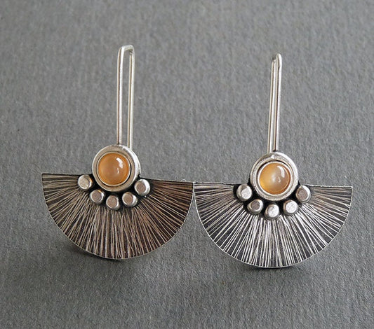 Moonstone sterling silver fan earrings.
