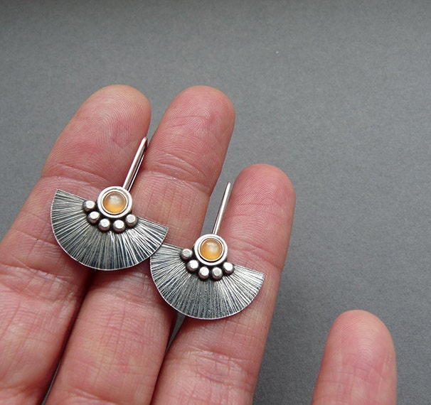 Moonstone sterling silver fan earrings.