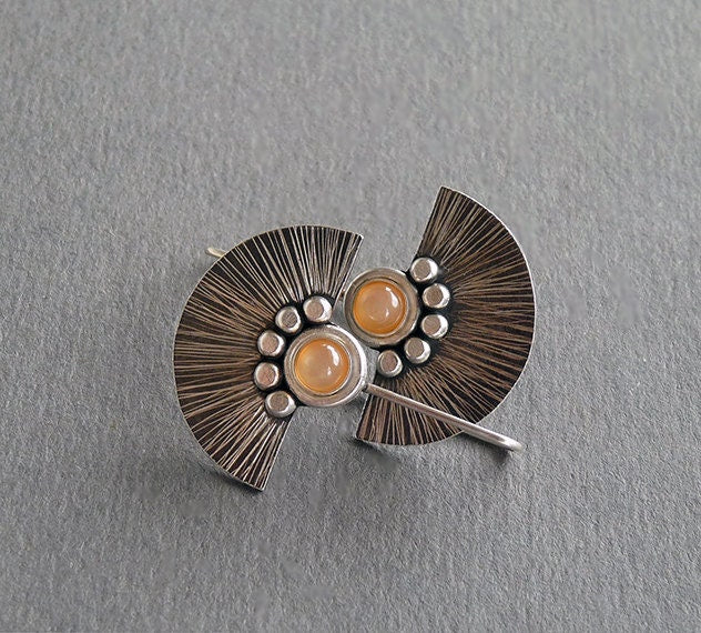 Moonstone sterling silver fan earrings.