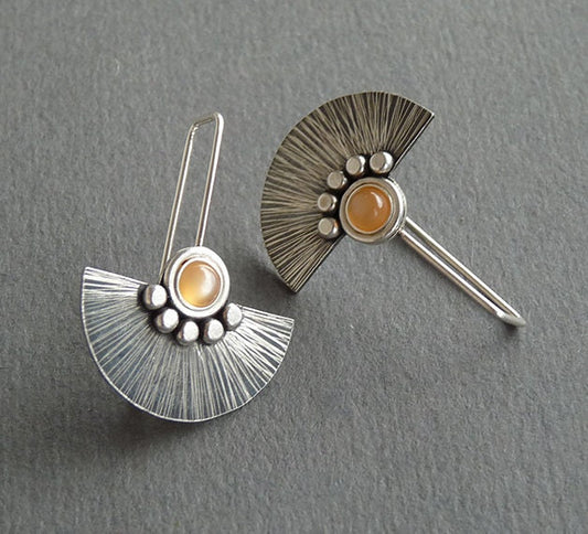 Moonstone sterling silver fan earrings.