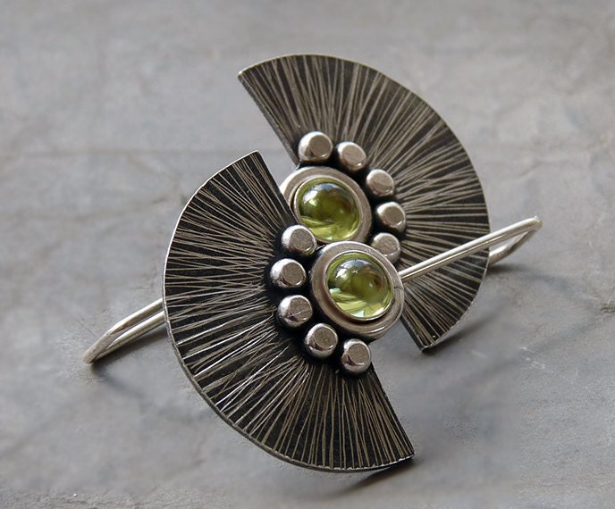 Peridot sterling silver fan earrings.