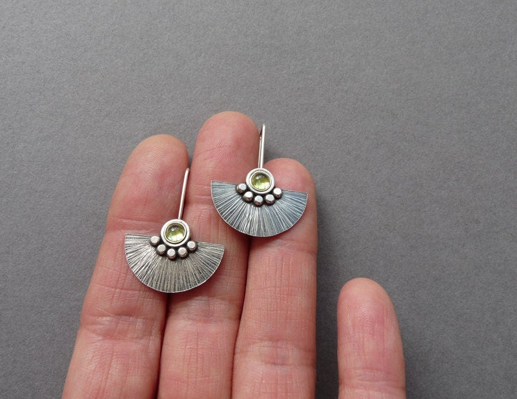 Peridot sterling silver fan earrings.