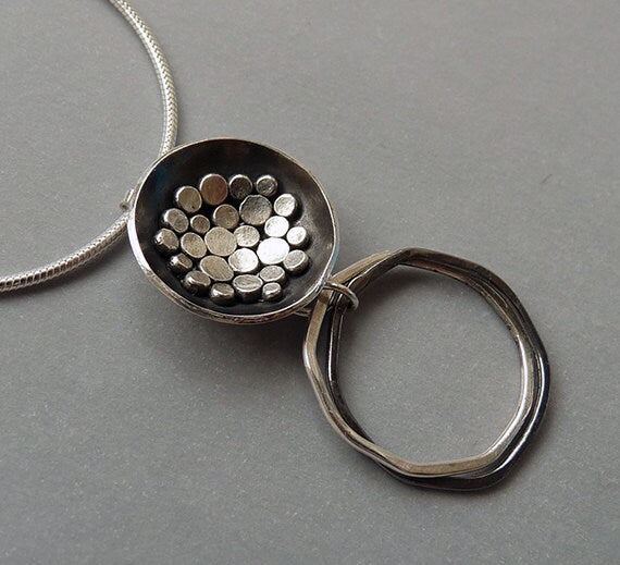 Handmade oxidised sterling silver bowl pendant necklace.