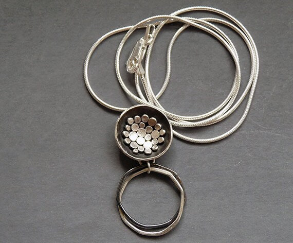 Handmade oxidised sterling silver bowl pendant necklace.