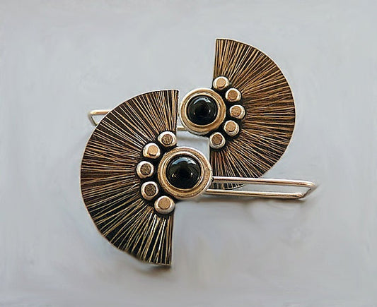 Black onyx sterling silver fan earrings.