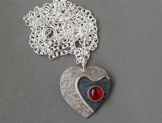 Carnelian sterling silver heart necklace.
