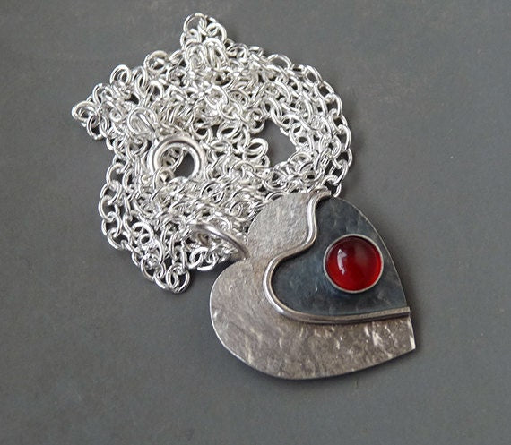 Carnelian sterling silver heart necklace.