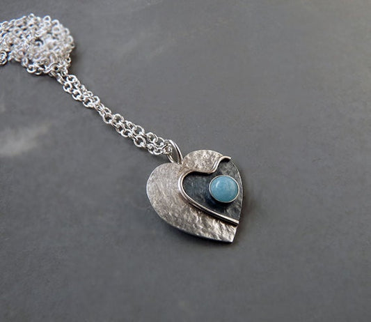 Amazonite sterling silver heart necklace pendant.