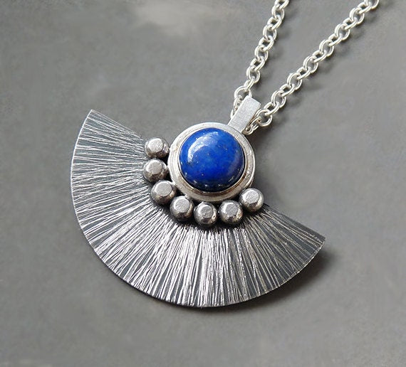 Lapis lazuli sterling silver fan necklace. MADE TO ORDER.
