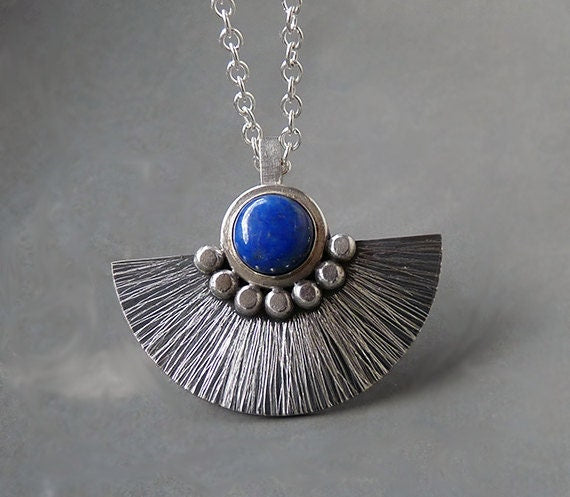 Lapis lazuli sterling silver fan necklace. MADE TO ORDER.