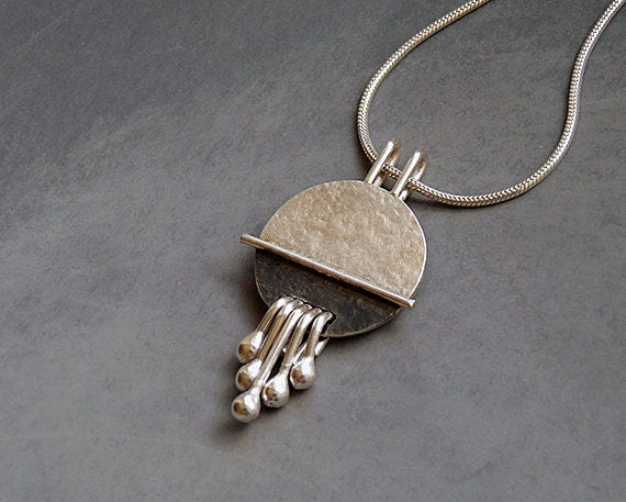 Sterling silver disc textured necklace pendant.