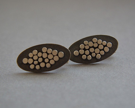 Artisan oxidised oval sterling silver stud earrings.