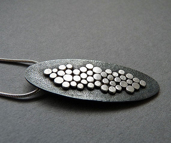 Sterling silver oxidised granulated oval necklace. MADE TO ORDER.