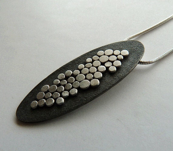 Sterling silver oxidised granulated oval necklace. MADE TO ORDER.
