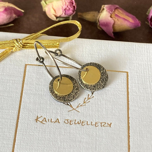oxidised sterling silver and 24k gold vermei disc hoop earrings