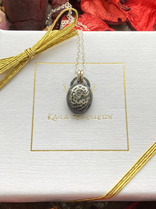 Oxidised sterling silver pebble necklace