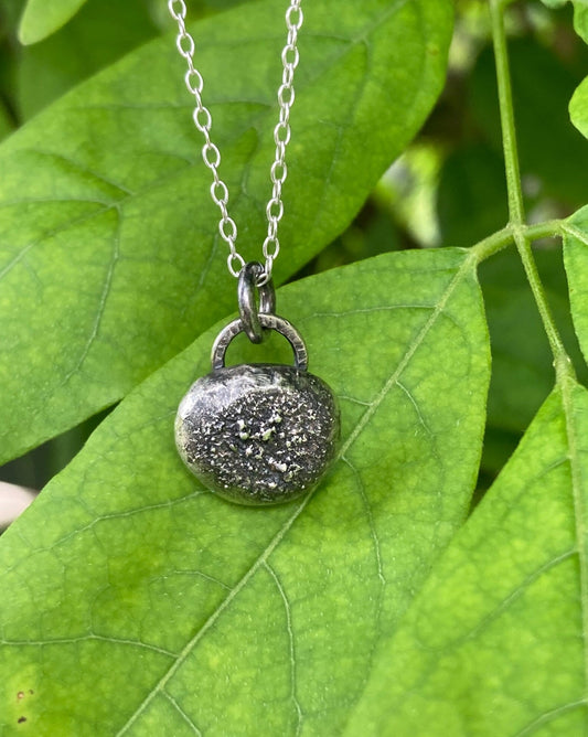 Oxidised sterling silver pebble necklace.