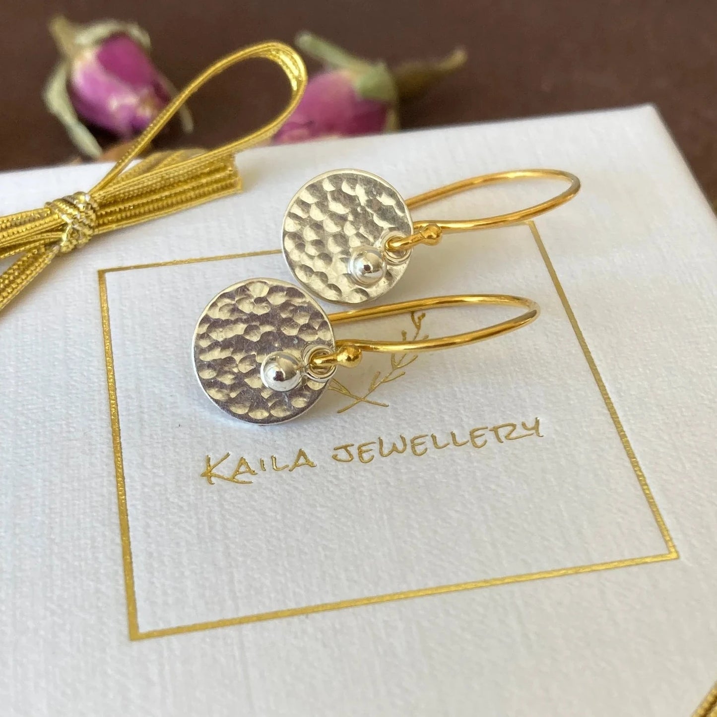 24k gold vermeil and sterling silver disc and ball earrings