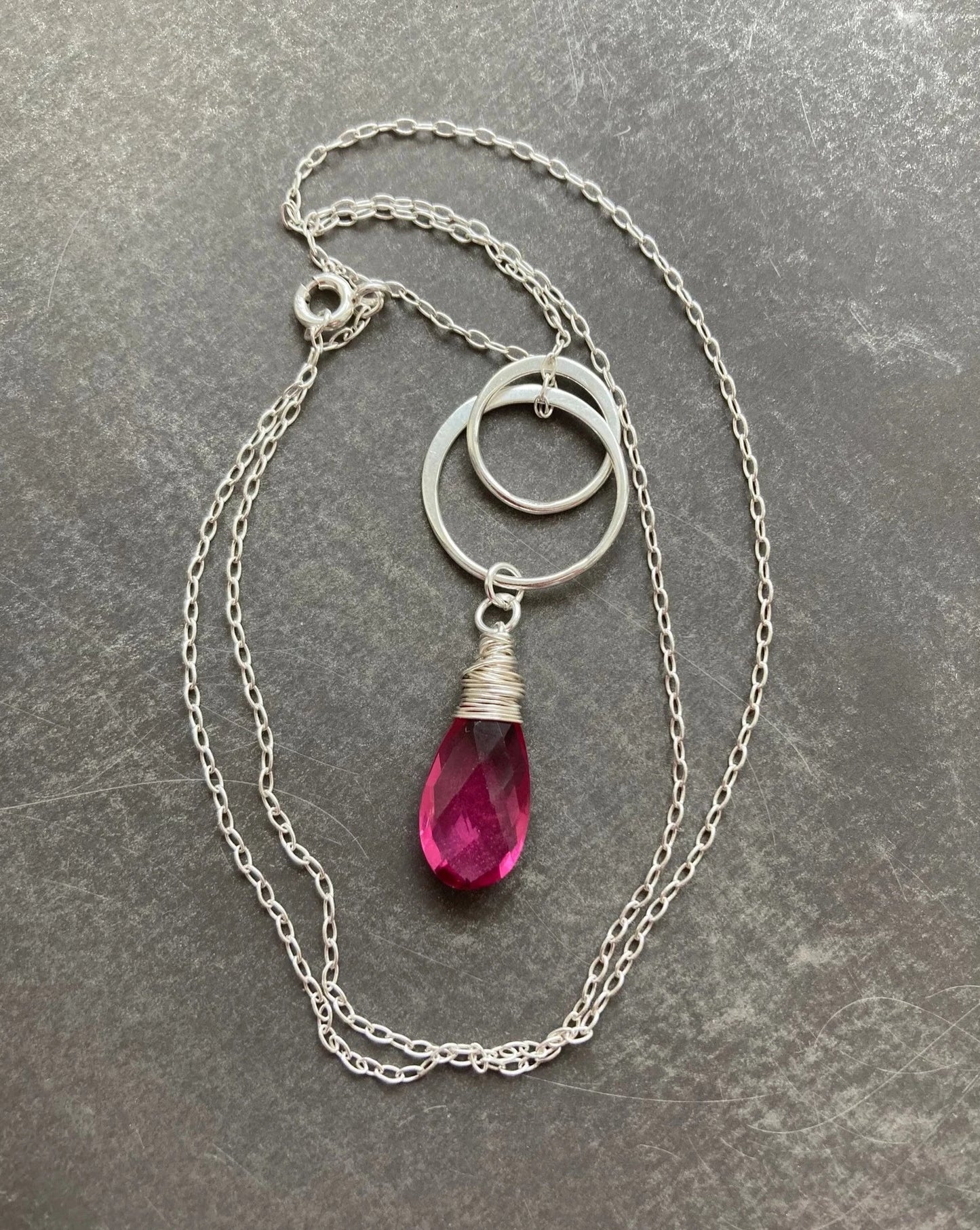 Tourmaline, two circles sterling silver necklace.