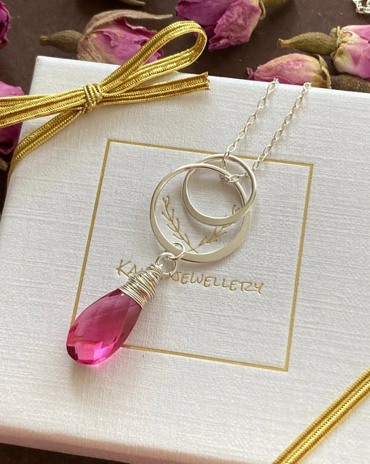 Tourmaline, two circles sterling silver necklace.