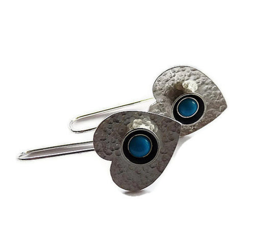 Turquoise sterling silver heart earrings.