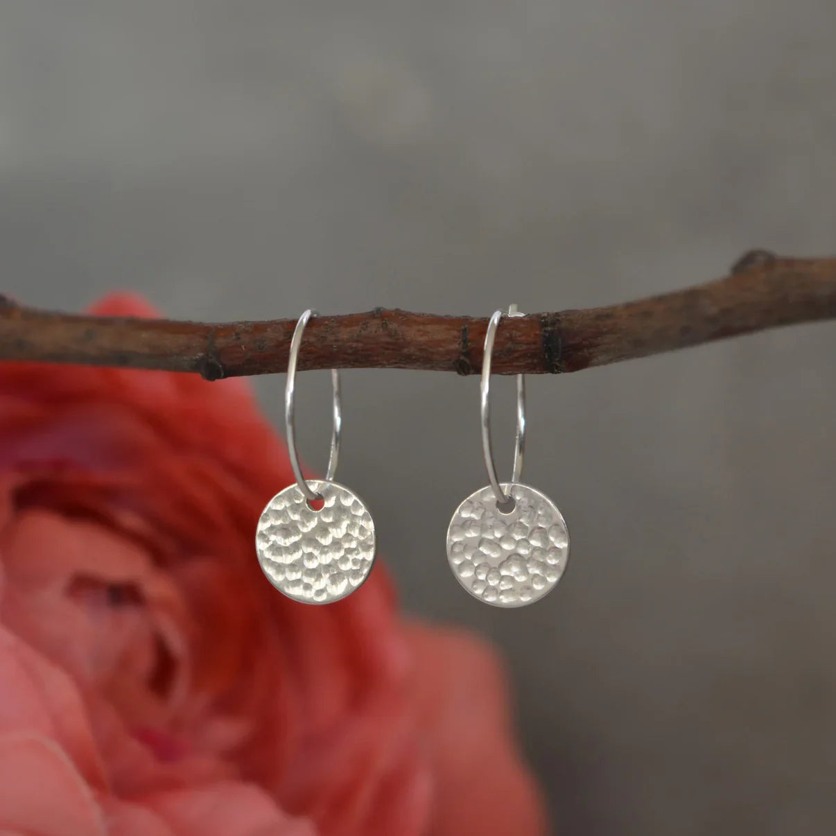 sterling silver textured disc hoop earrings