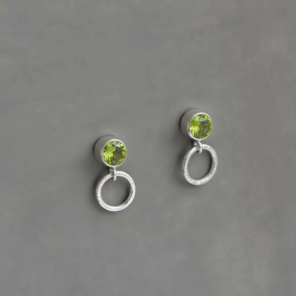 Sterling Silver Birthstone Hammered Circle Stud Earrings