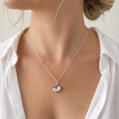 Sterling Silver Oxidised Ginkgo Leaf Necklace