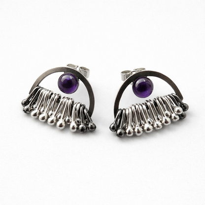 Amethyst Sterling Silver Dangle Stud Earrings