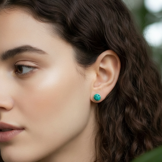 Turquoise Round Stud Earrings in 925 Sterling Silver