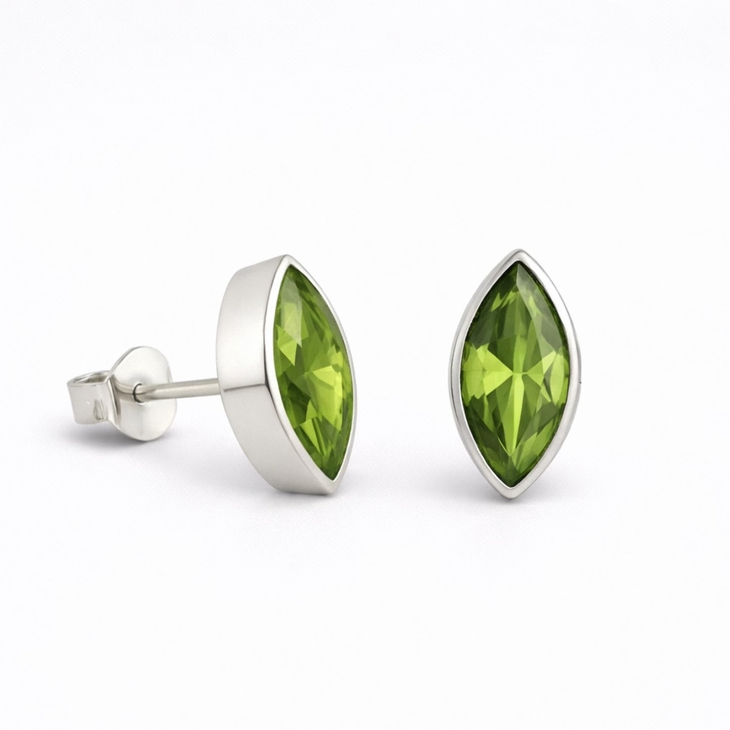 Marquise Peridot Stud Earrings Sterling Silver Green Gemstone August Birthstone