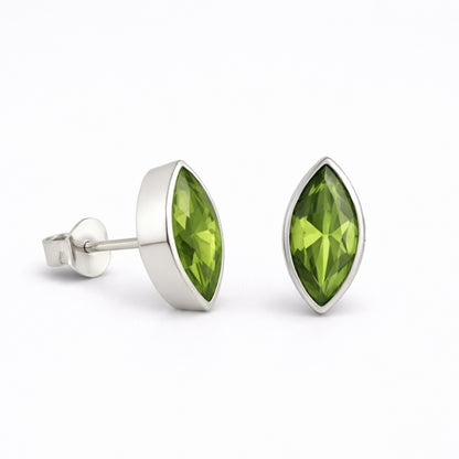 Marquise Peridot Stud Earrings Sterling Silver Green Gemstone August Birthstone