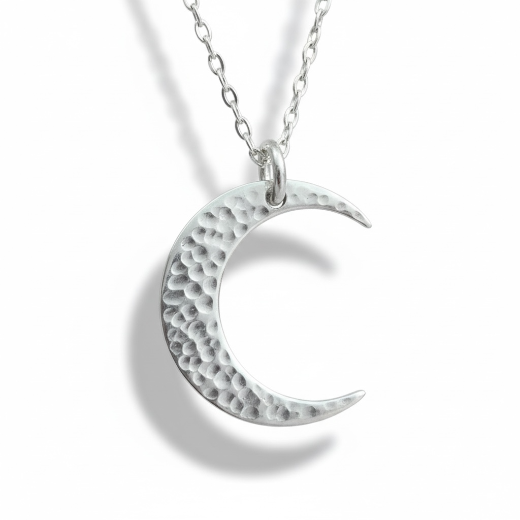 Crescent moon sterling silver necklace.
