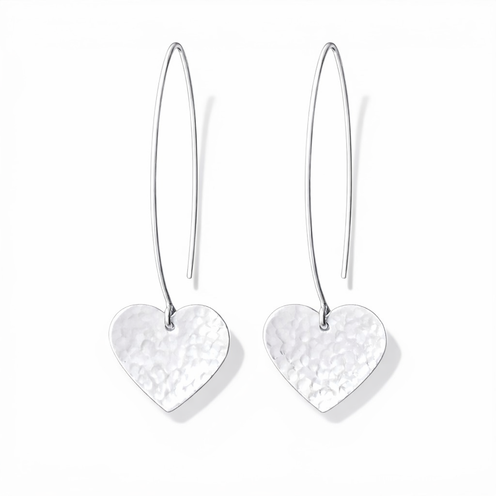 Sterling silver dangle heart earrings