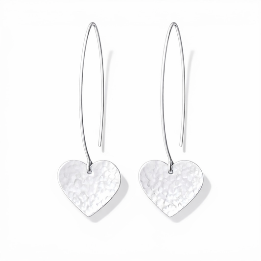 Sterling silver dangle heart earrings