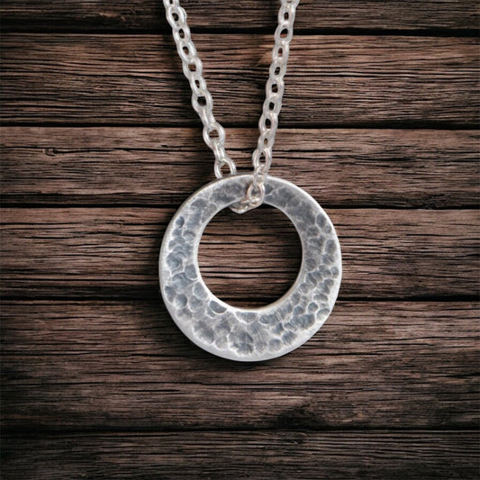 Small oxidised sterling silver washer necklace.