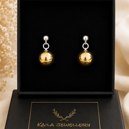 Two-Tone 24k Gold Vermeil Ball Drop Stud Earrings in Sterling Silver